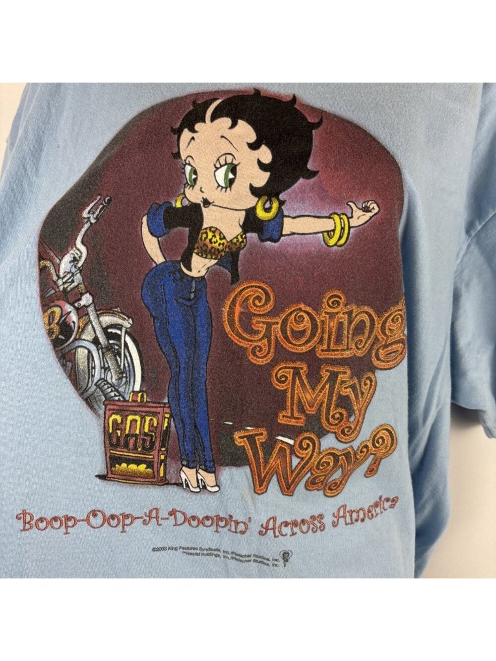 Betty Boop Graphic Blue Vintage Tee XL Sexy Motorcycle Betty Going My Way?